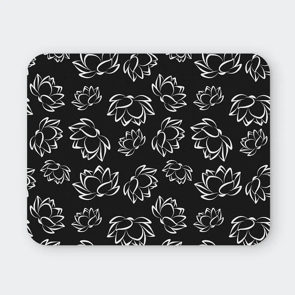 Mousepad 20x24 cm - Diseño Flores de Loto Blancas Fondo Negro 1