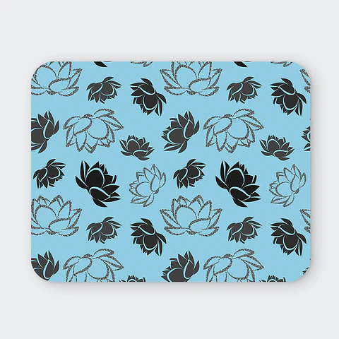 Mousepad 20x24 cm - Diseño Flores de Loto Negras Fondo Celeste