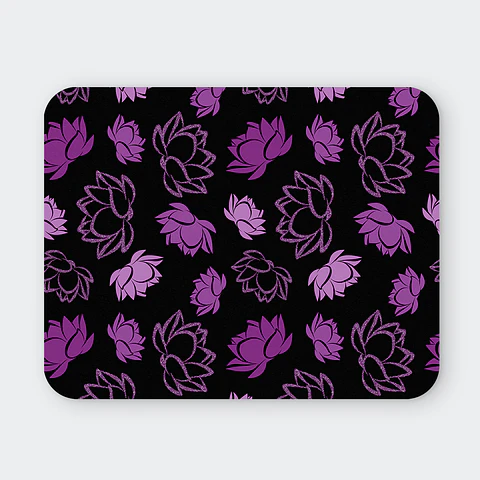 Mousepad 20x24 cm - Diseño Flores de Loto Moradas Fondo Negro