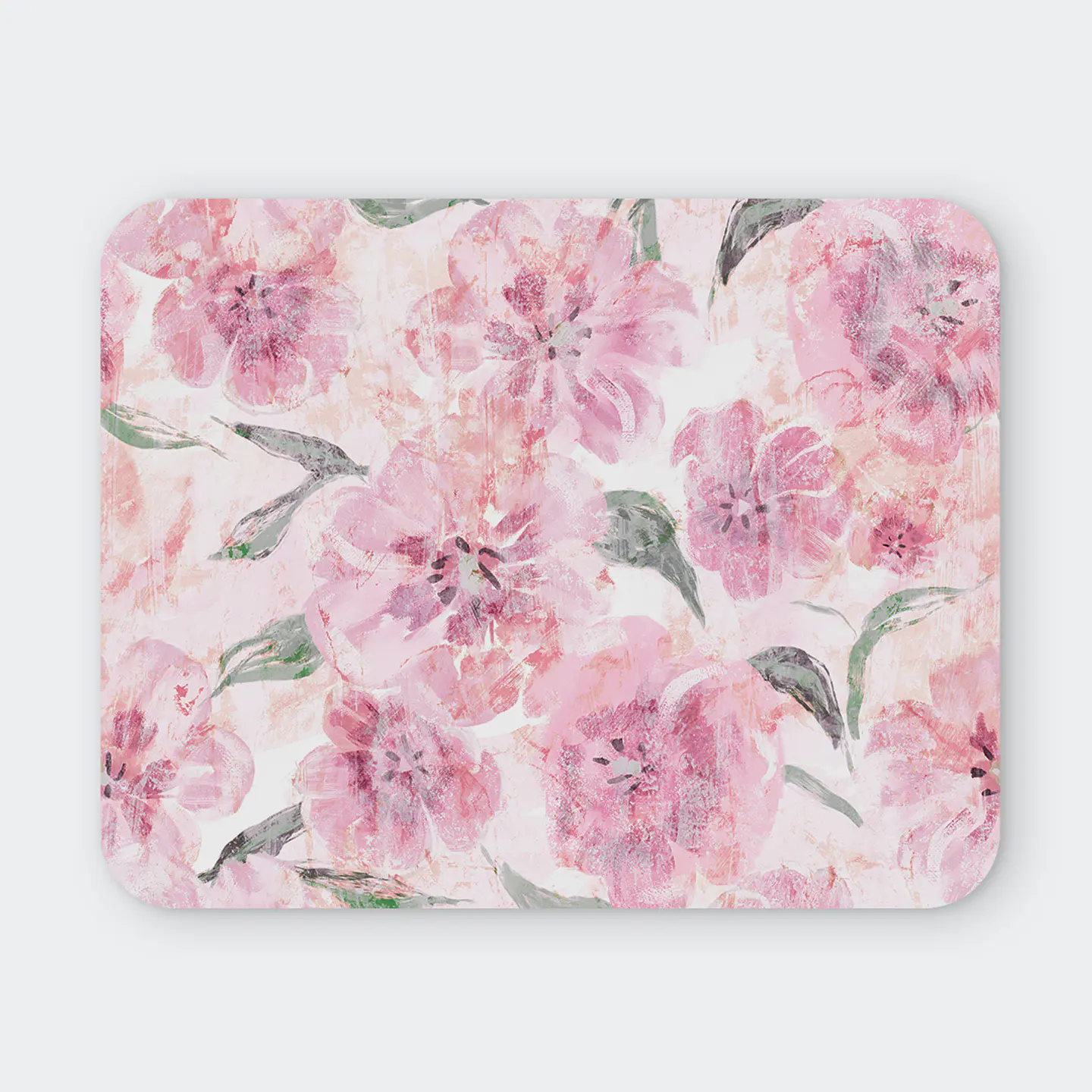Mousepad 20x24 cm - Diseño Flores Rosadas Acuarela 1