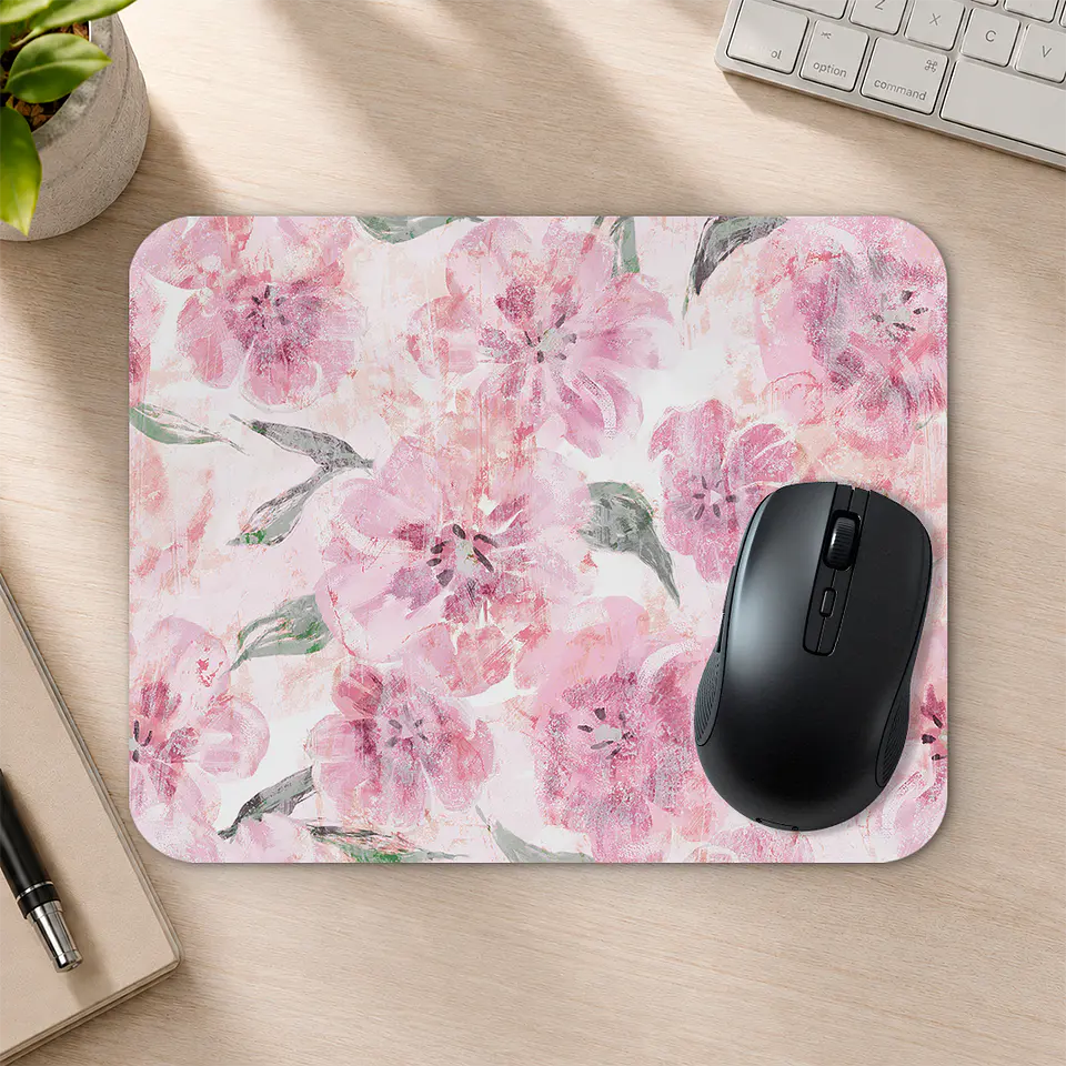 Mousepad 20x24 cm - Diseño Flores Rosadas Acuarela 2