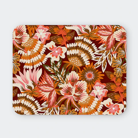 Mousepad 20x24 cm - Diseño Flores Retro en Tonos Cálidos
