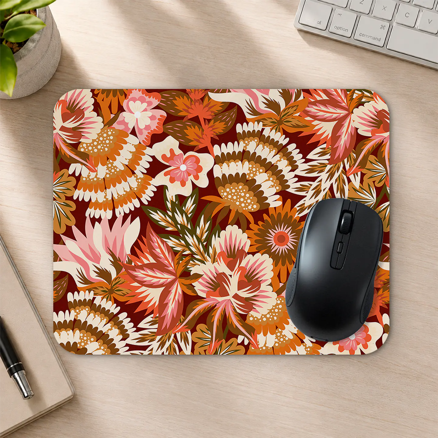 Mousepad 20x24 cm - Diseño Flores Retro en Tonos Cálidos 2