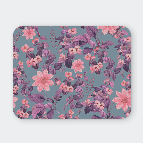 Mousepad 20x24 cm - Diseño Flores Rosadas y Hojas Moradas