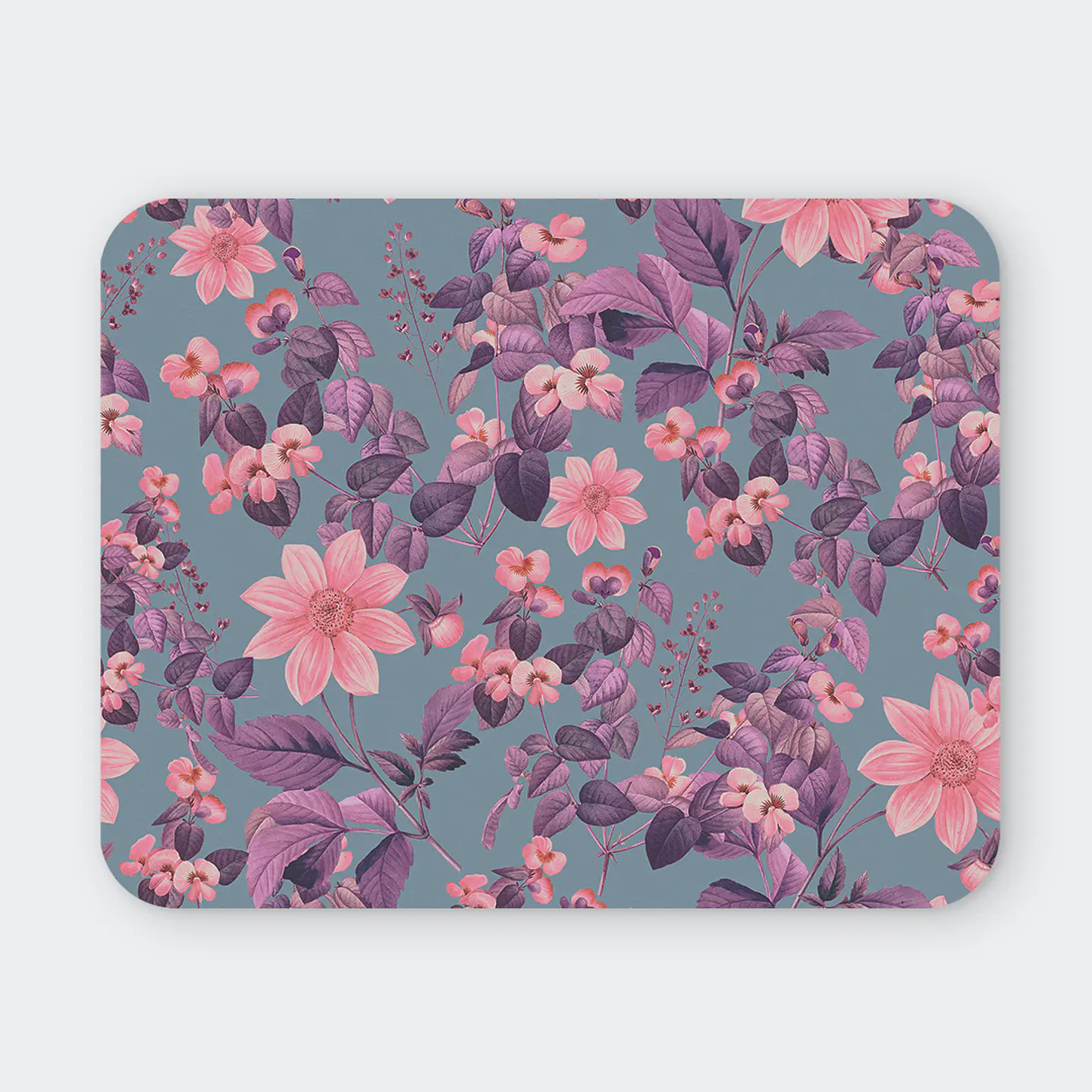 Mousepad 20x24 cm - Diseño Flores Rosadas y Hojas Moradas 1