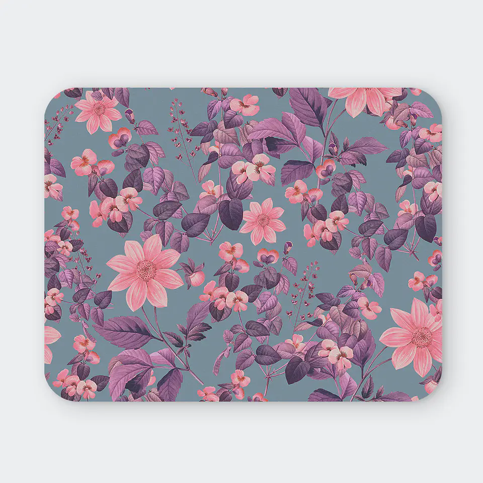 Mousepad 20x24 cm - Diseño Flores Rosadas y Hojas Moradas 1