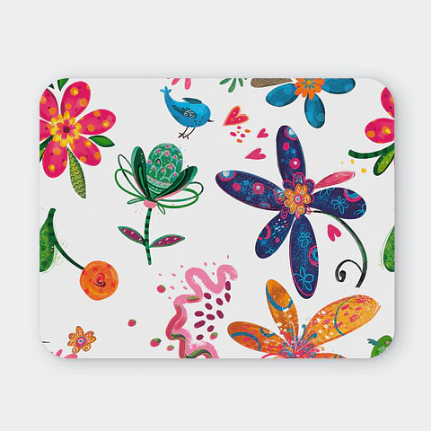 Mousepad 20x24 cm - Diseño Flores Coloridas con Pájaros