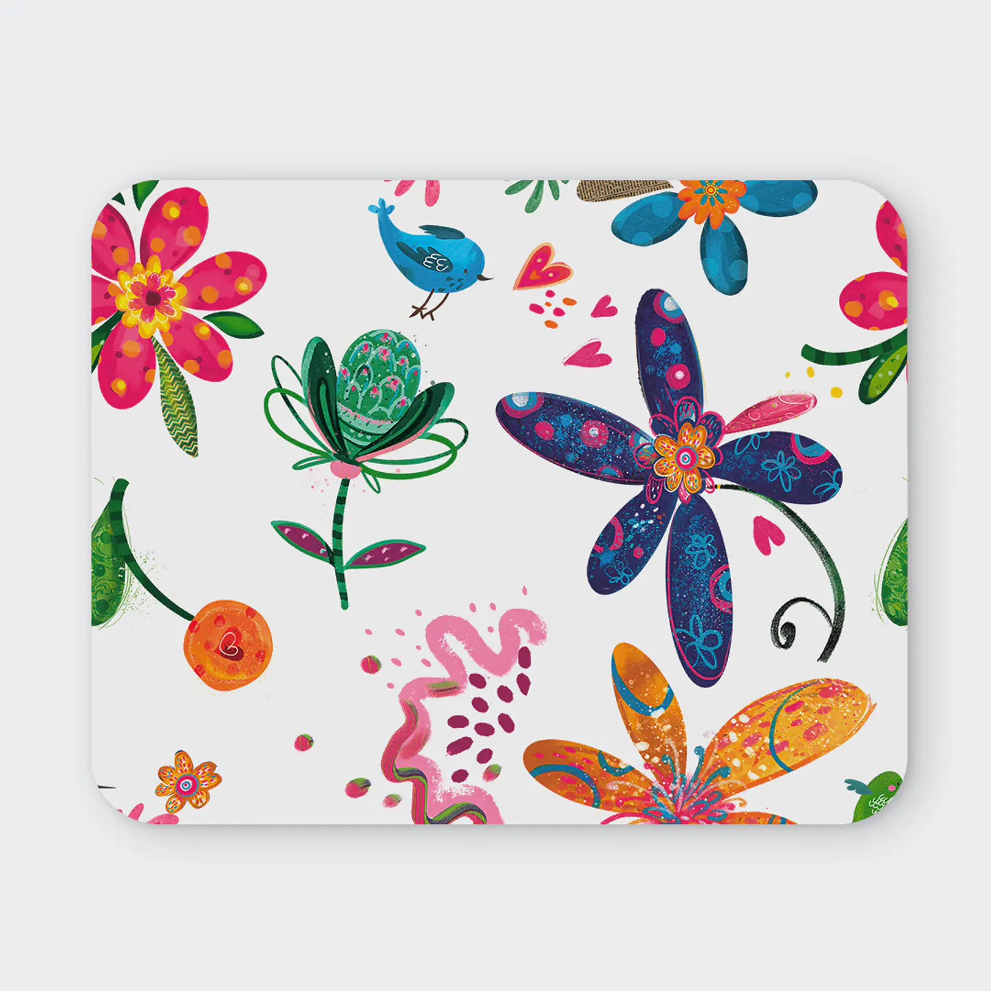 Mousepad 20x24 cm - Diseño Flores Coloridas con Pájaros 1