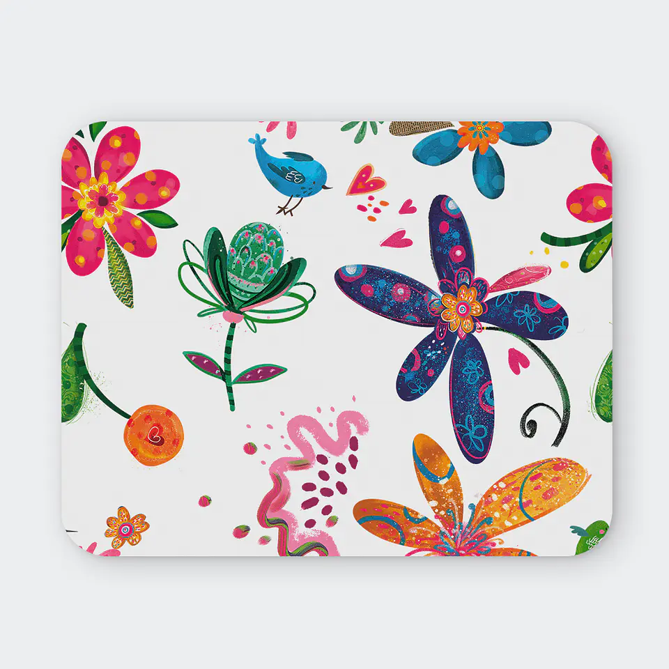Mousepad 20x24 cm - Diseño Flores Coloridas con Pájaros 1