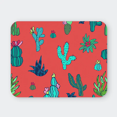 Mousepad 20x24 cm - Diseño Cactus Coloridos Fondo Coral
