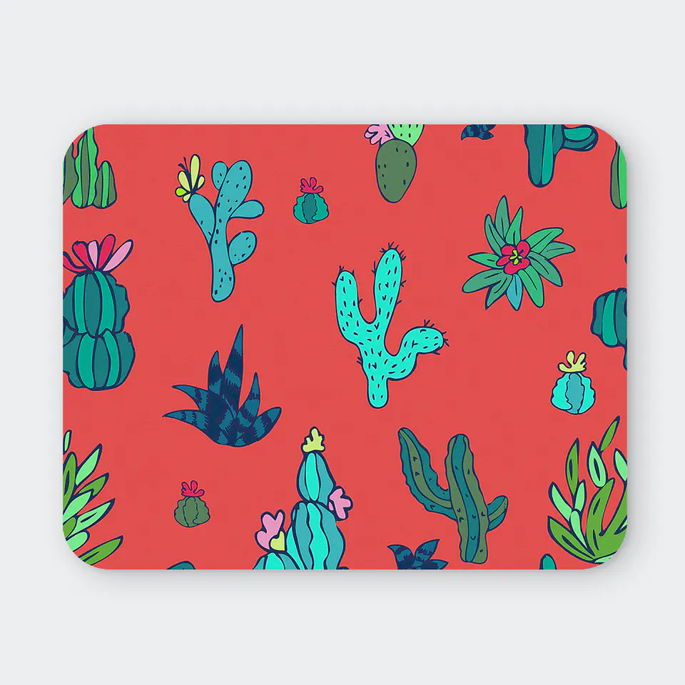 Mousepad 20x24 cm - Diseño Cactus Coloridos Fondo Coral 1