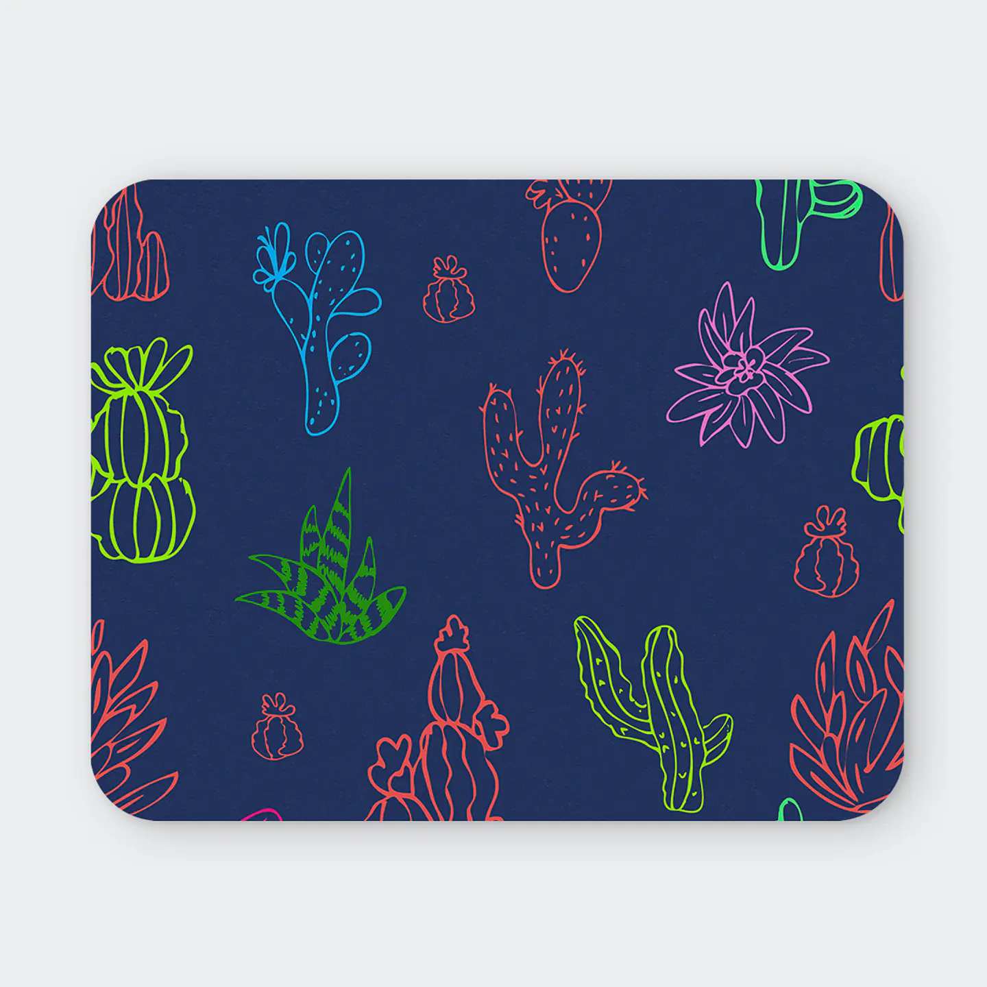 Mousepad 20x24 cm - Diseño Cactus Neón Fondo Azul Oscuro 1