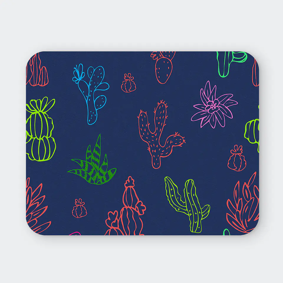 Mousepad 20x24 cm - Diseño Cactus Neón Fondo Azul Oscuro 1