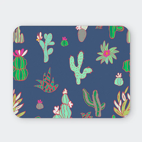Mousepad 20x24 cm - Diseño Cactus Pastel sobre Fondo Azul
