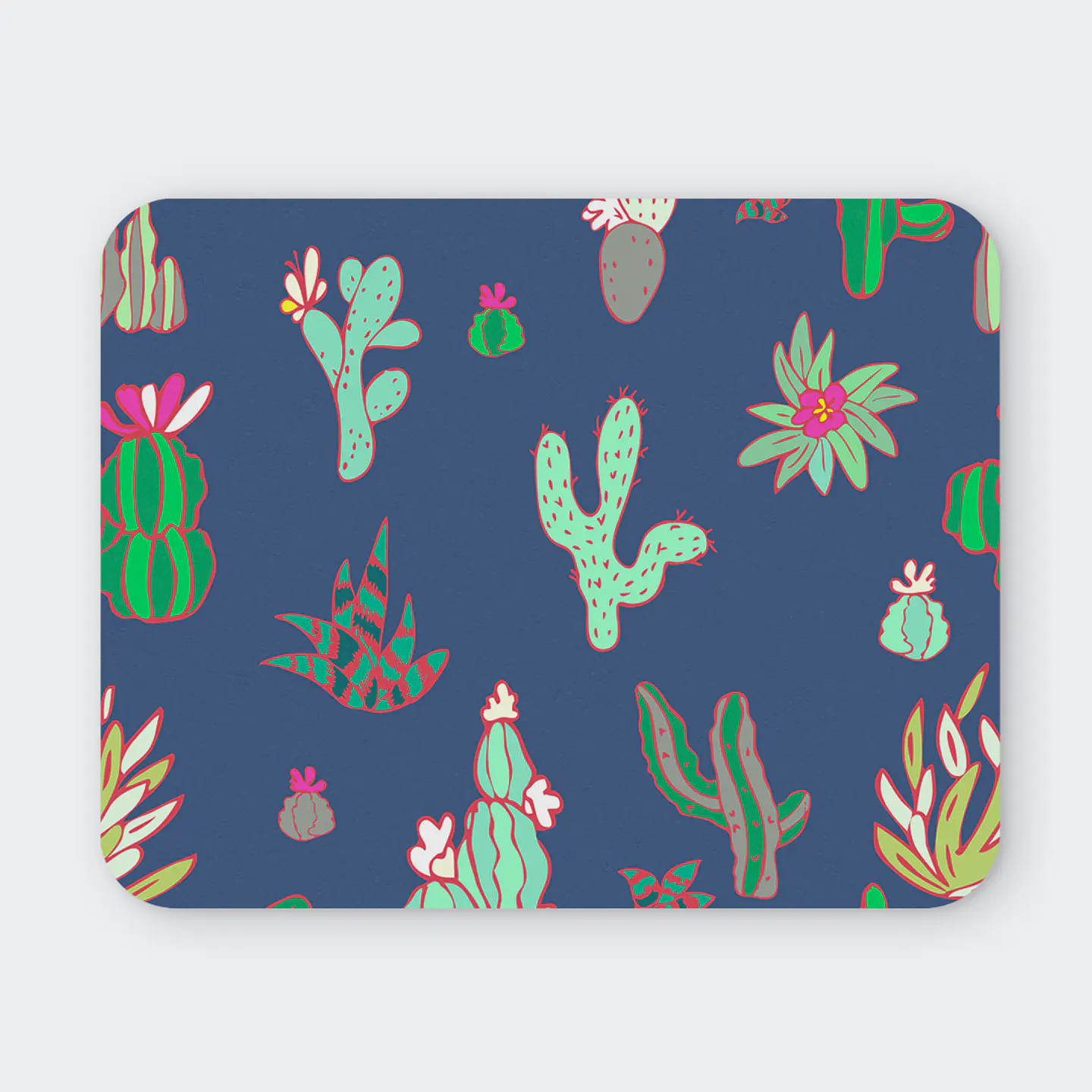 Mousepad 20x24 cm - Diseño Cactus Pastel sobre Fondo Azul 1