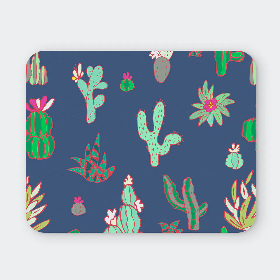 Mousepad 20x24 cm - Diseño Cactus Pastel sobre Fondo Azul 1