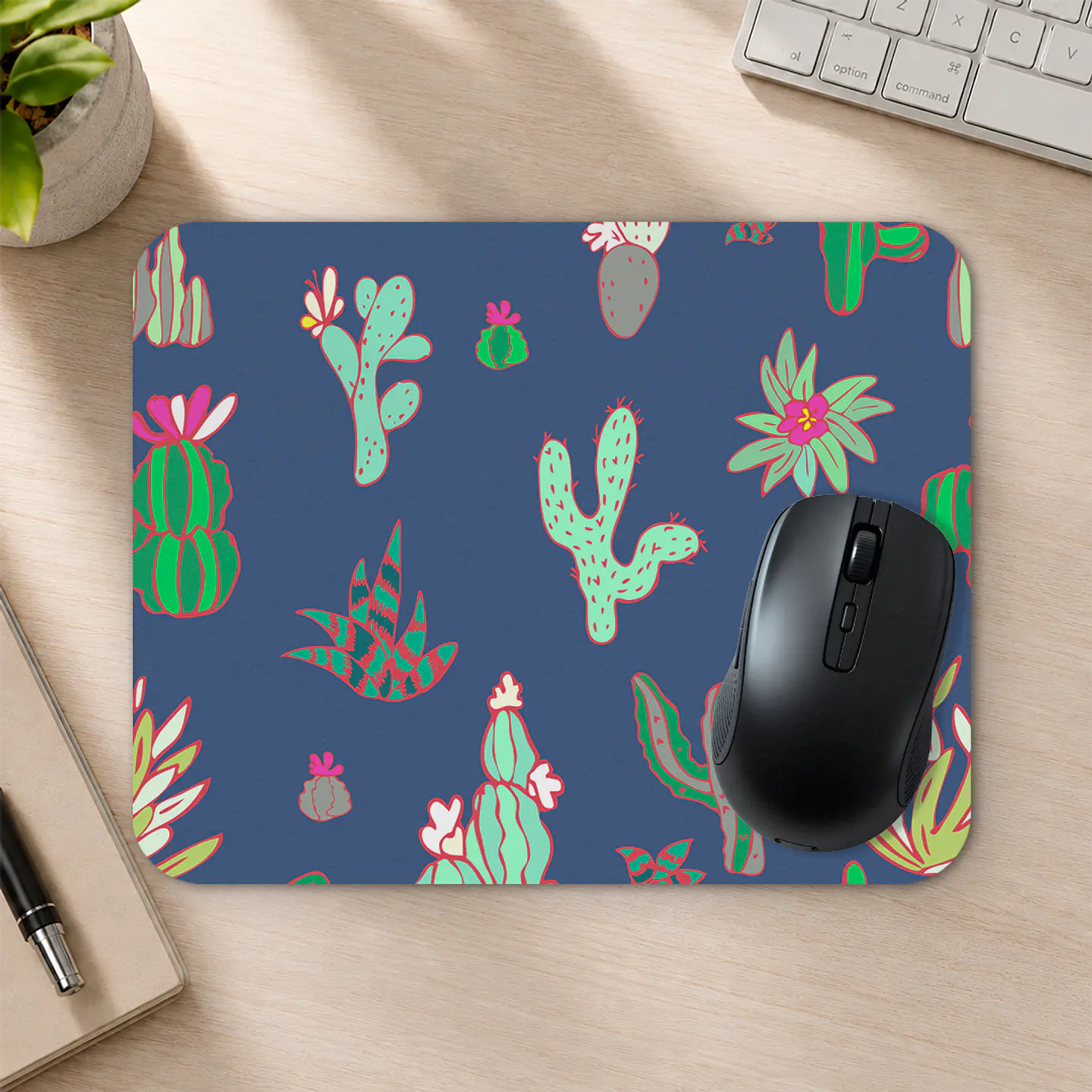 Mousepad 20x24 cm - Diseño Cactus Pastel sobre Fondo Azul 2