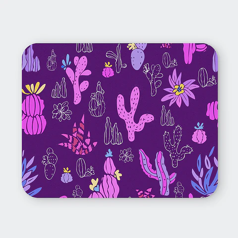 Mousepad 20x24 cm - Diseño Cactus Rosados Fondo Morado