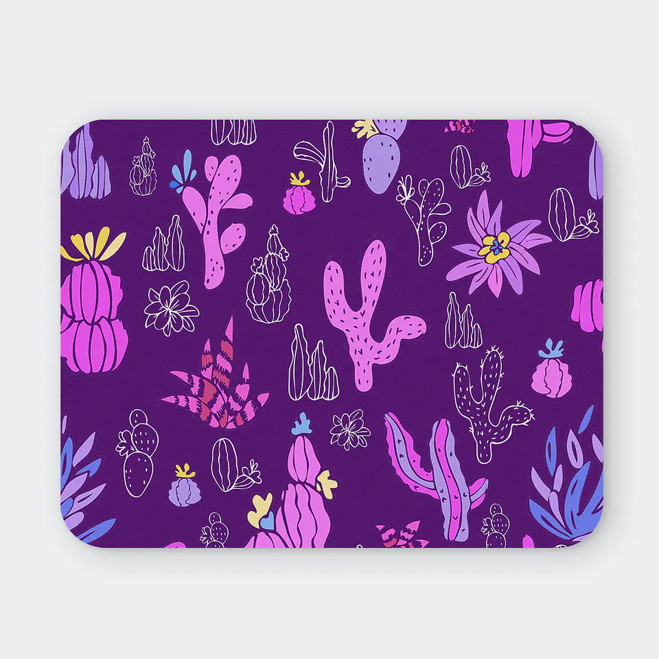 Mousepad 20x24 cm - Diseño Cactus Rosados Fondo Morado 1