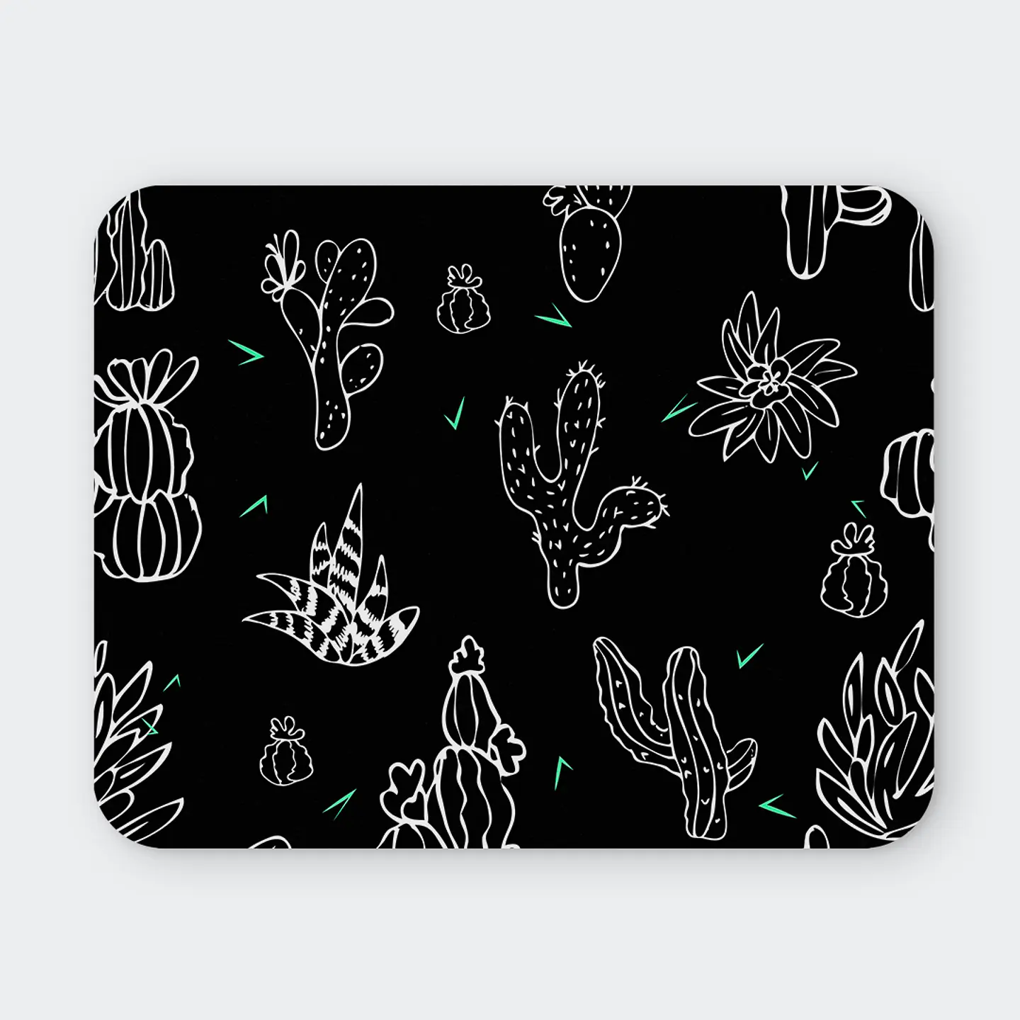 Mousepad 20x24 cm - Diseño Cactus Blancos Fondo Negro 1