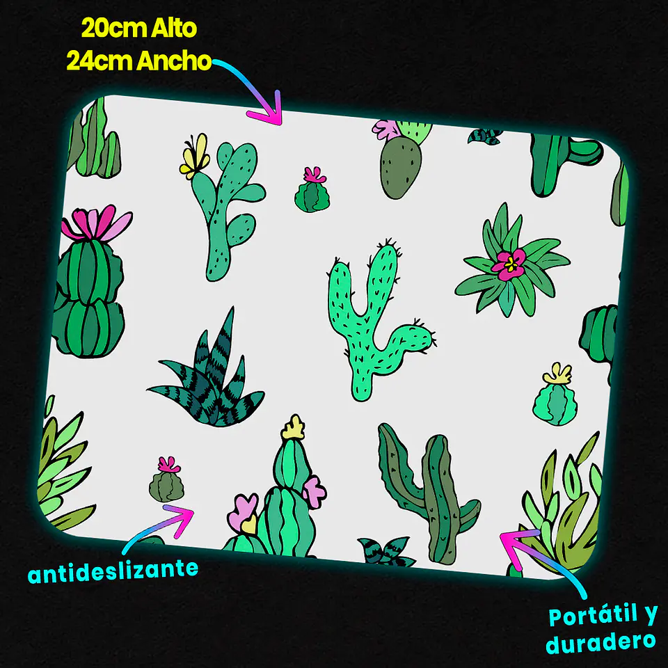 Mousepad 20x24 cm - Diseño Cactus Coloridos Fondo Blanco 3