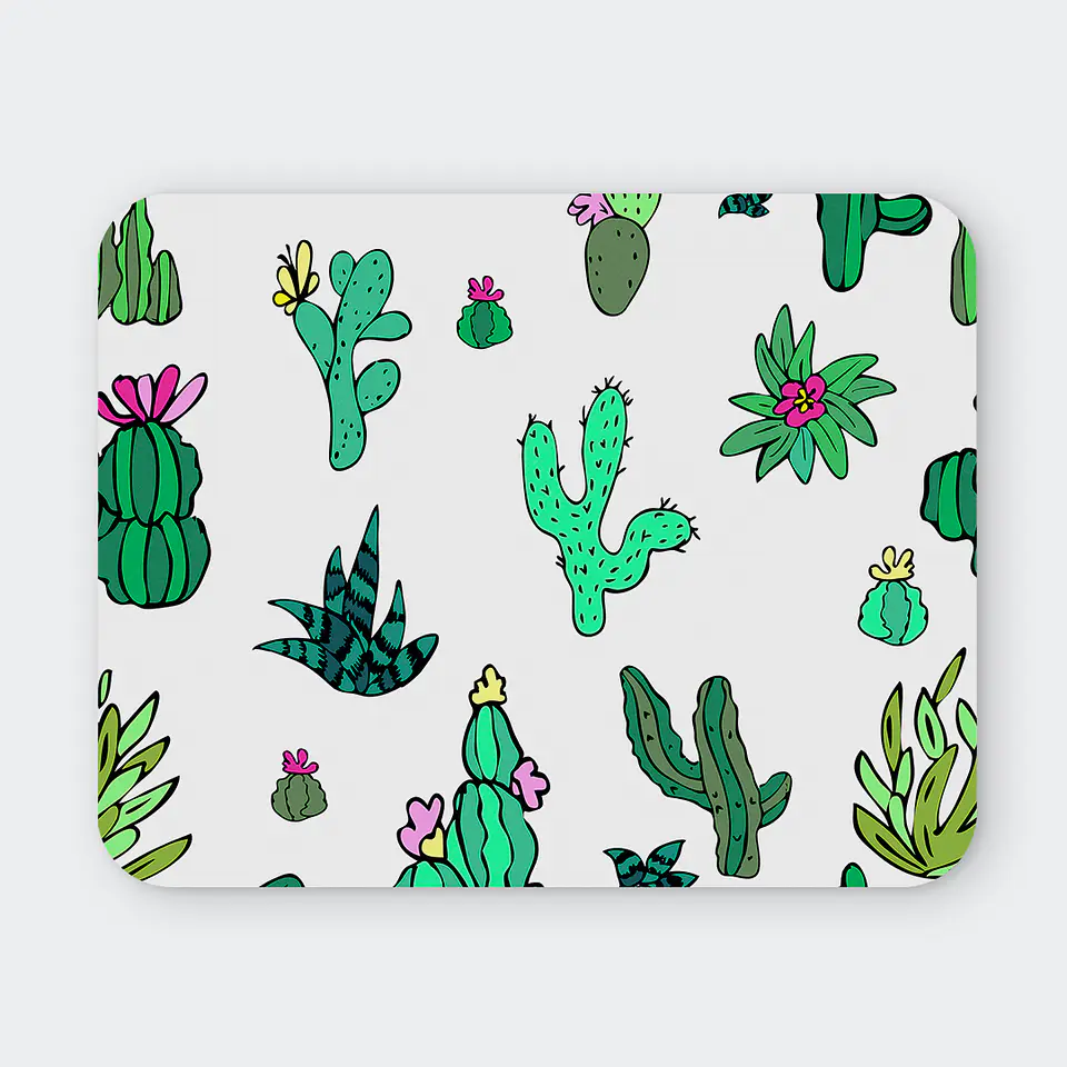 Mousepad 20x24 cm - Diseño Cactus Coloridos Fondo Blanco 1