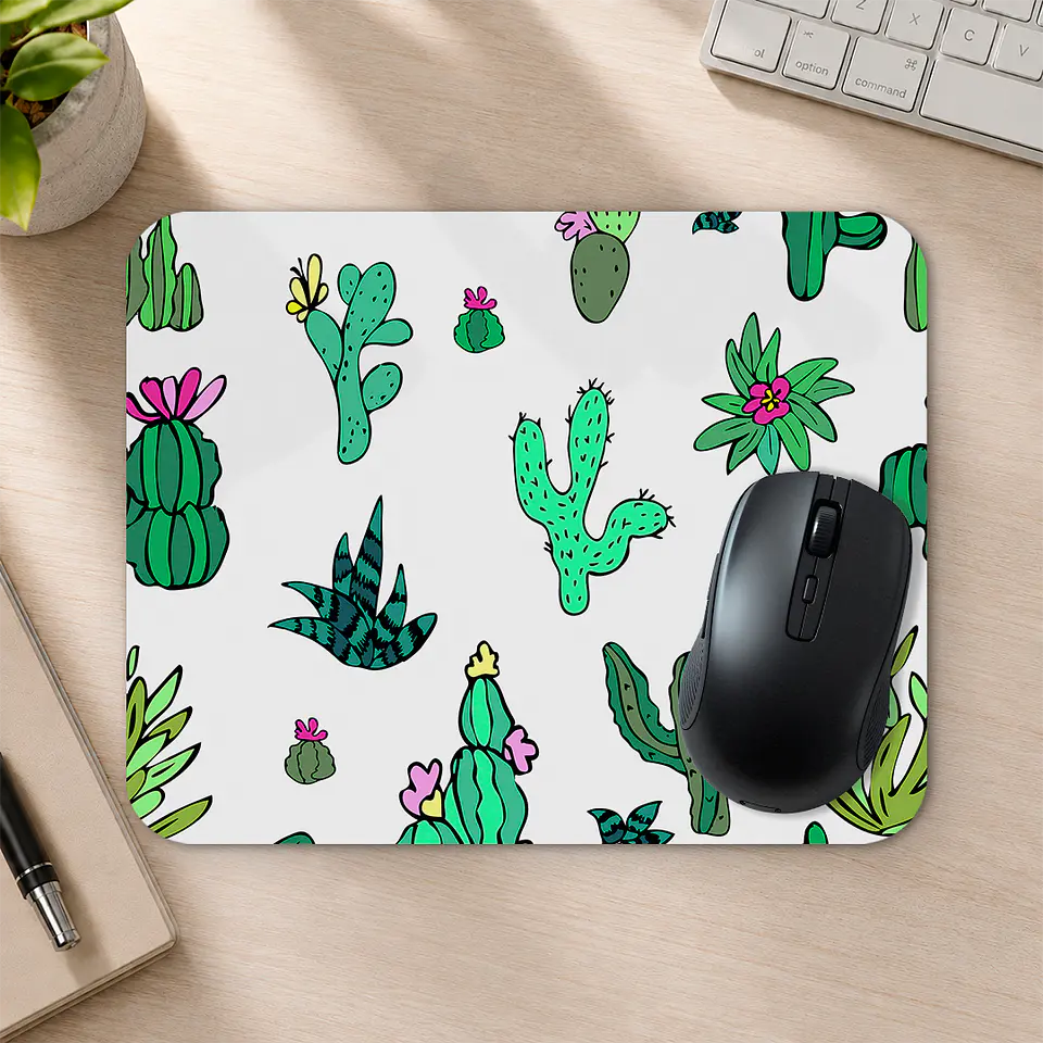 Mousepad 20x24 cm - Diseño Cactus Coloridos Fondo Blanco 2