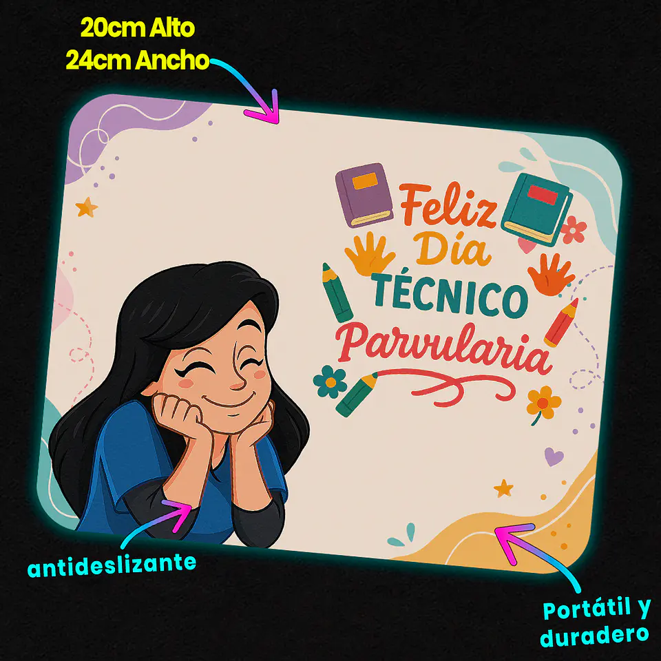 Mousepad 20x24 cm - Diseño Feliz Día Técnico Parvularia Pastel 3