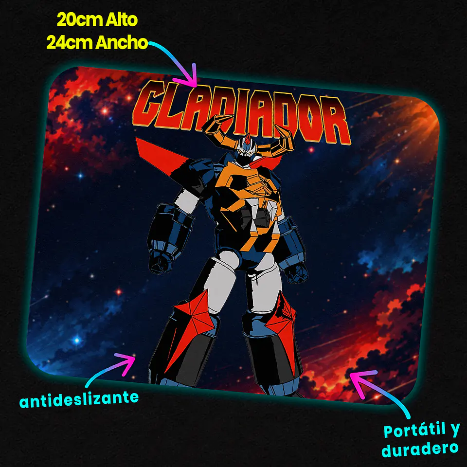 Mousepad 20x24 cm - Diseño Gladiador Robot Anime 3