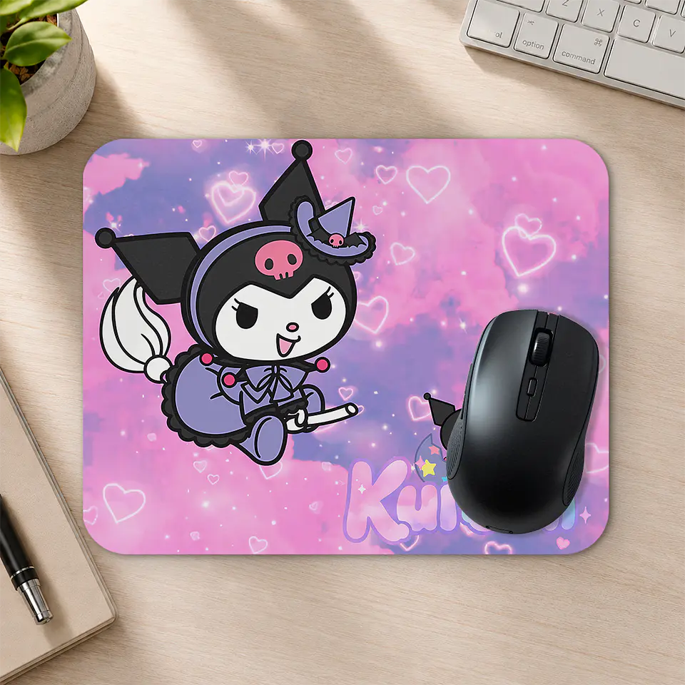 Mousepad 20x24 cm - Diseño Kuromi Brujita Fondo Rosado 2