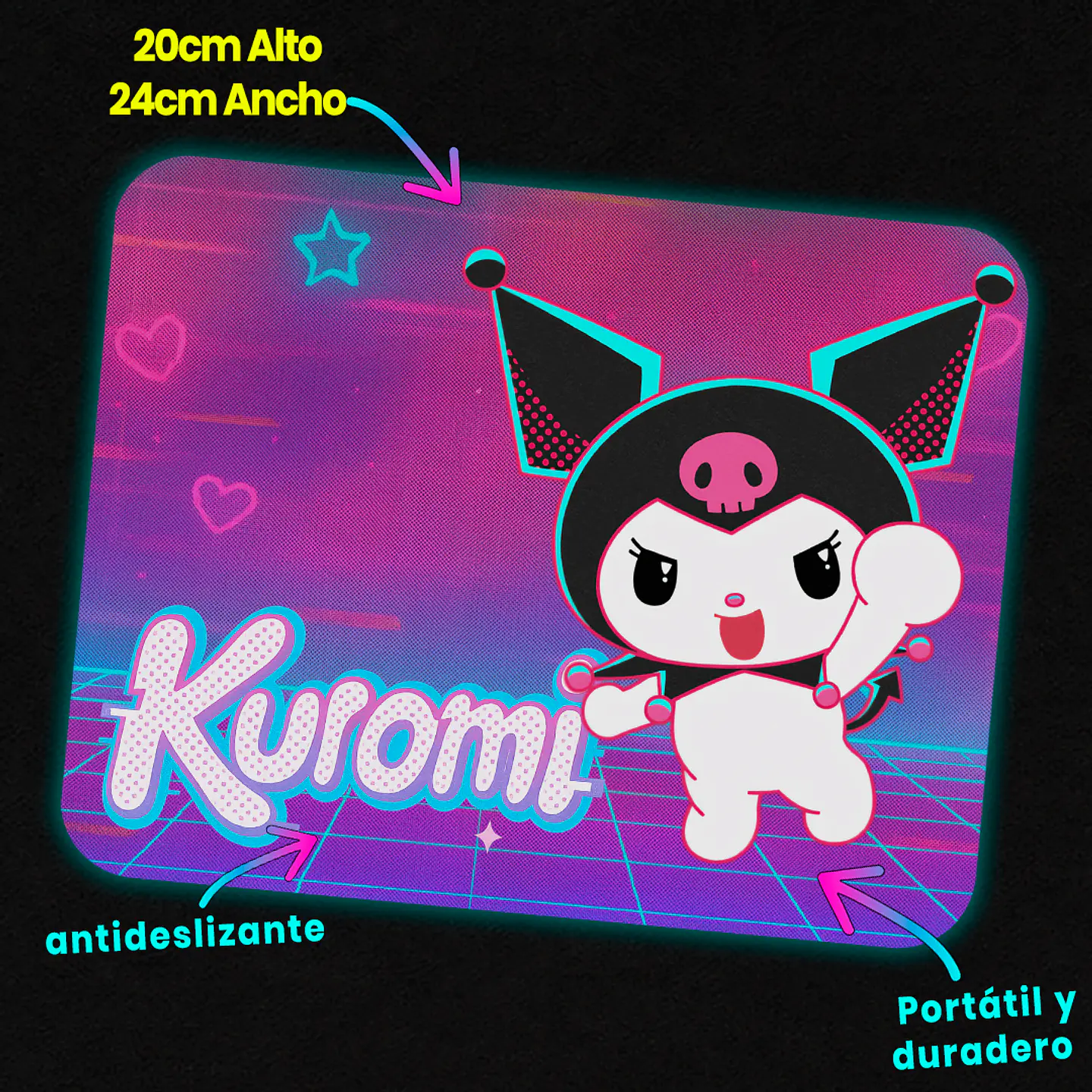 Mousepad 20x24 cm - Diseño Kuromi Neón Retro 3