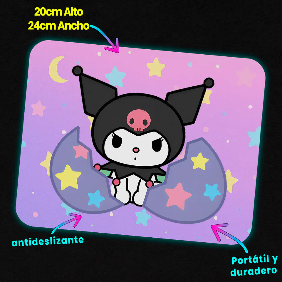 Mousepad 20x24 cm - Diseño Kuromi Estrellitas Pastel 3