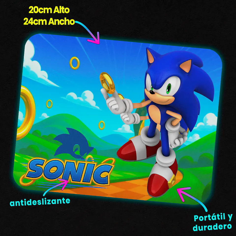 Mousepad 20x24 cm - Diseño Sonic Anillos Dorados 3