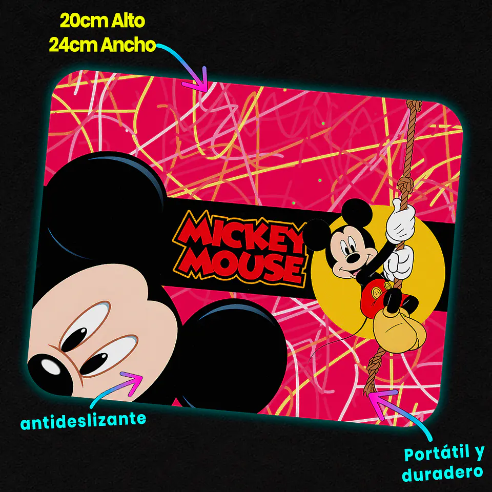 Mousepad 20x24 cm - Diseño Mickey Mouse Fondo Fucsia 3
