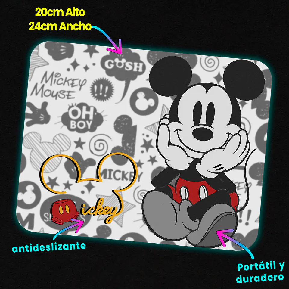 Mousepad 20x24 cm - Diseño Mickey Mouse Blanco y Negro 3