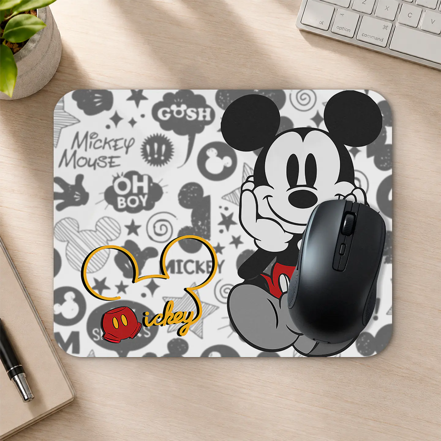 Mousepad 20x24 cm - Diseño Mickey Mouse Blanco y Negro 2
