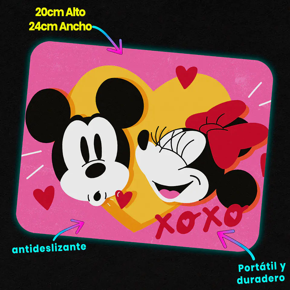 Mousepad 20x24 cm - Diseño Mickey y Minnie Corazones 3