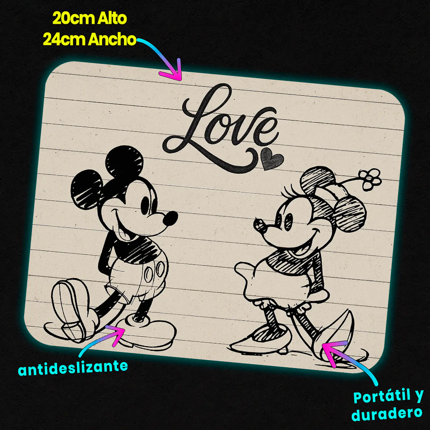 Mousepad 20x24 cm - Diseño Mickey y Minnie Love Sketch 3