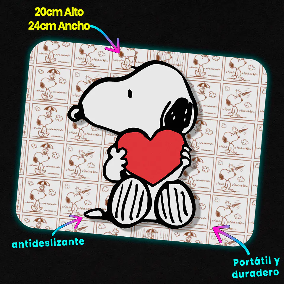 Mousepad 20x24 cm - Diseño Snoopy Corazón Rojo 3