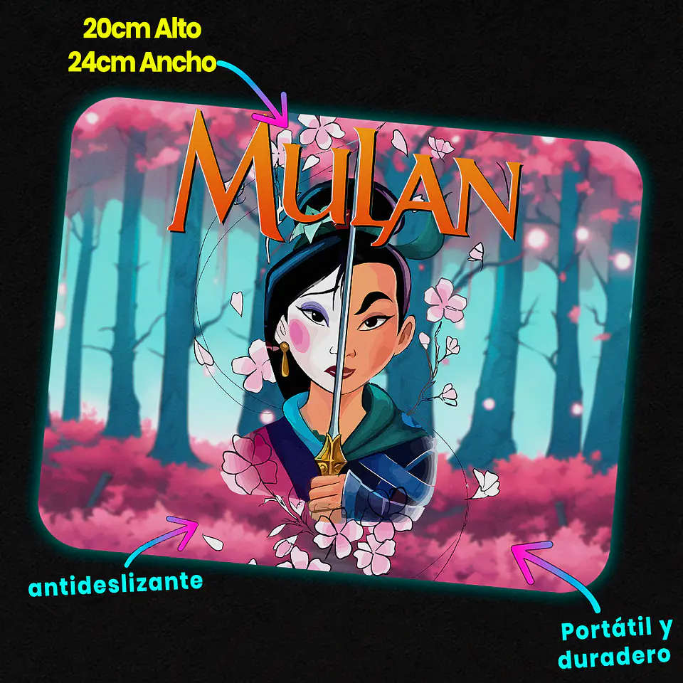 Mousepad 20x24 cm - Diseño Mulan Flor de Cerezo 3