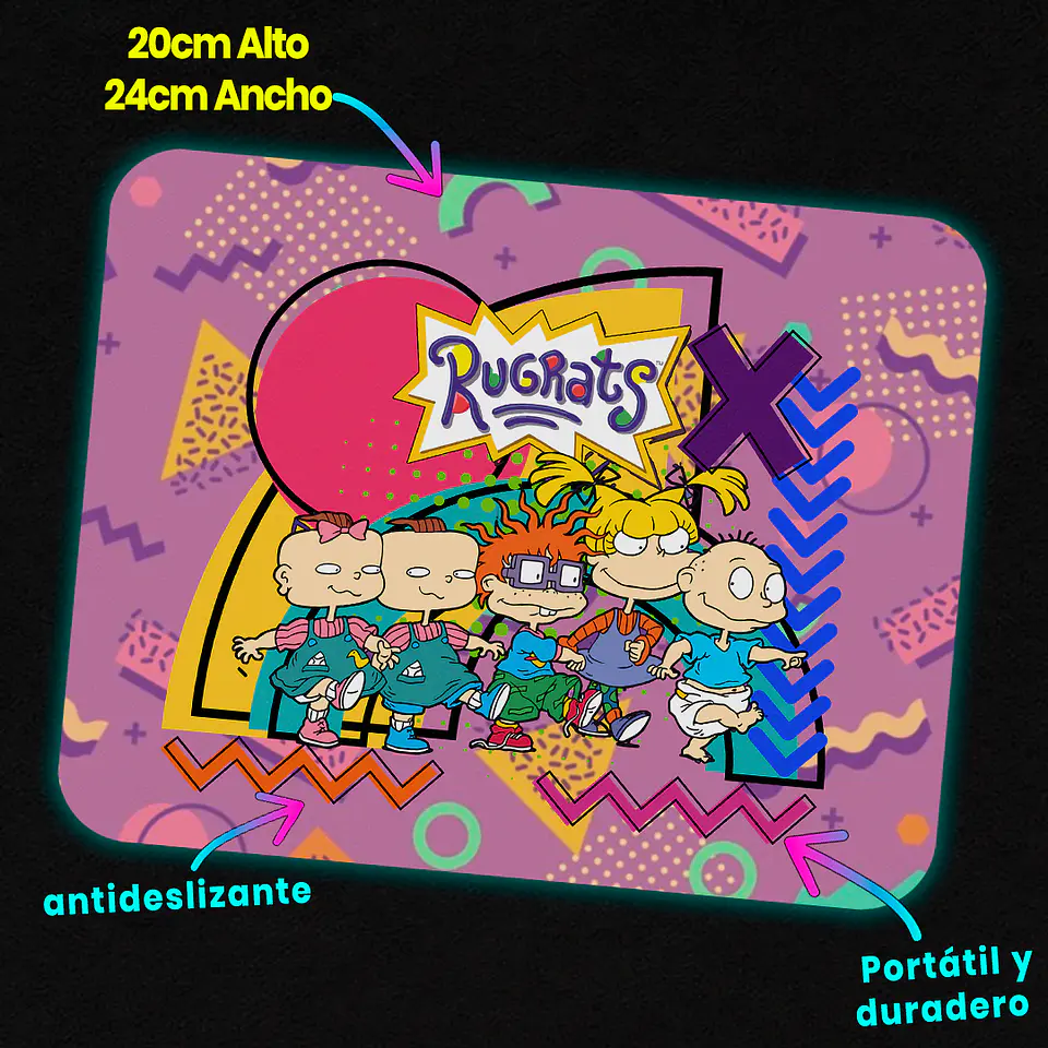 Mousepad 20x24 cm - Diseño Rugrats Fondo Morado Retro 3