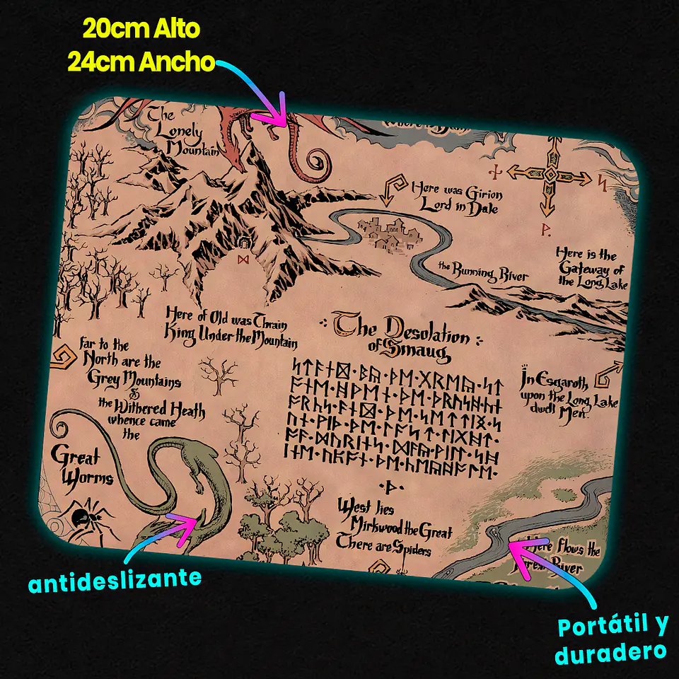 Mousepad 20x24 cm - Diseño Mapa de la Tierra Media 3