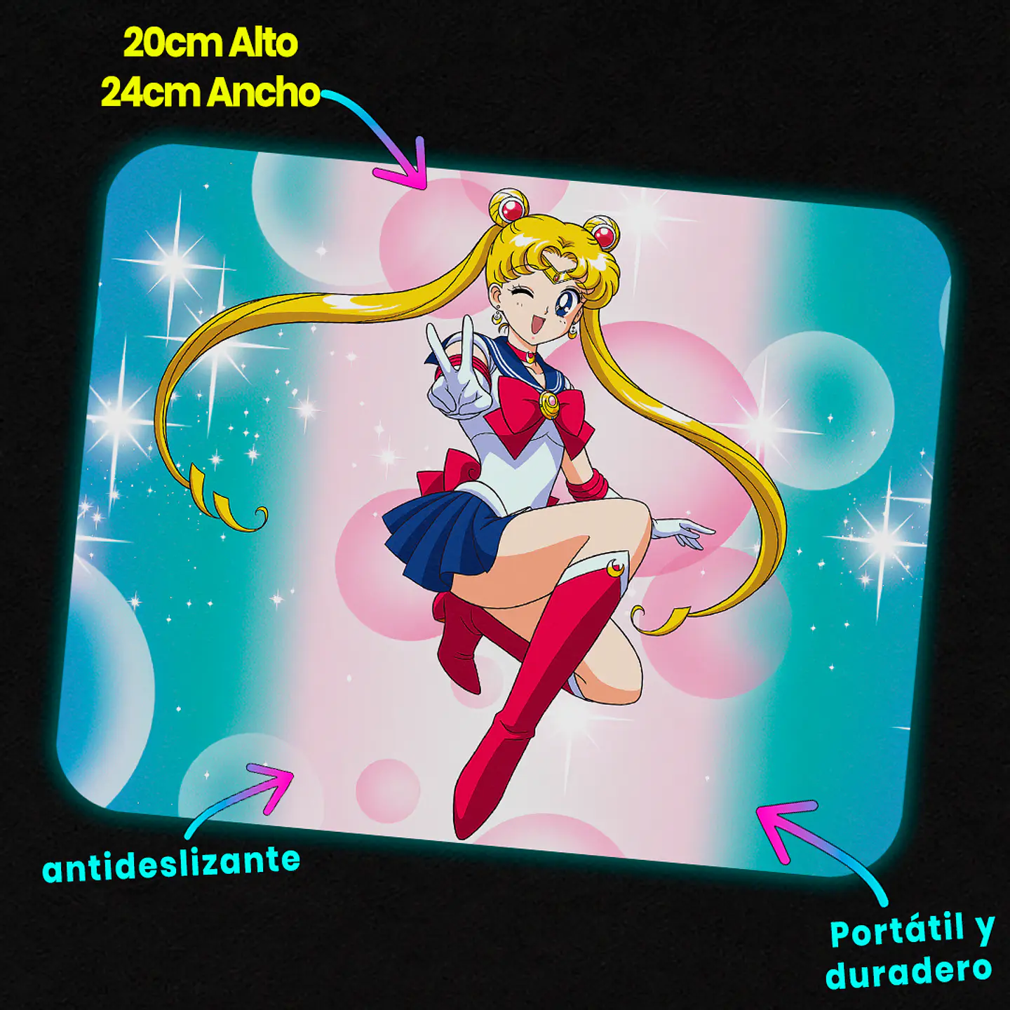 Mousepad 20x24 cm - Diseño Sailor Moon Fondo Pastel 3