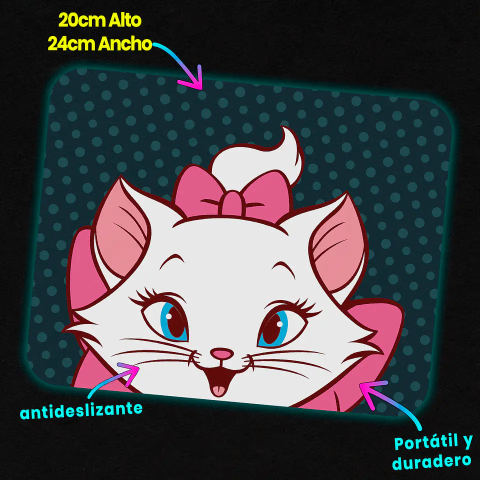 Mousepad 20x24 cm - Diseño Marie Gatita Fondo Lunares 3