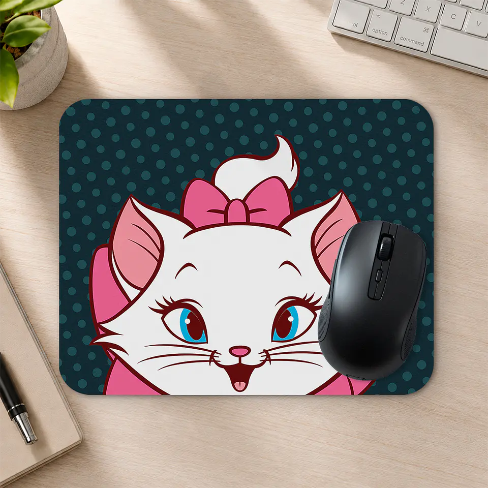 Mousepad 20x24 cm - Diseño Marie Gatita Fondo Lunares 2