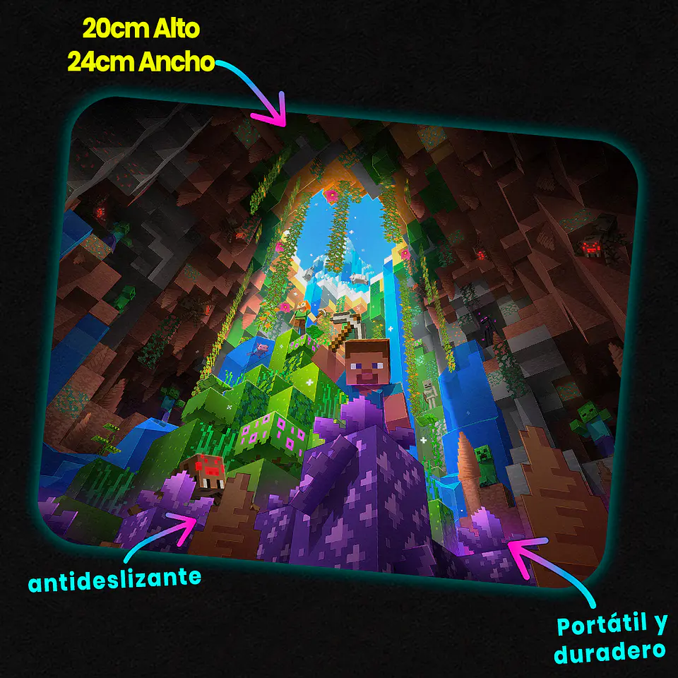 Mousepad 20x24 cm - Diseño Minecraft Cueva Aventura 3