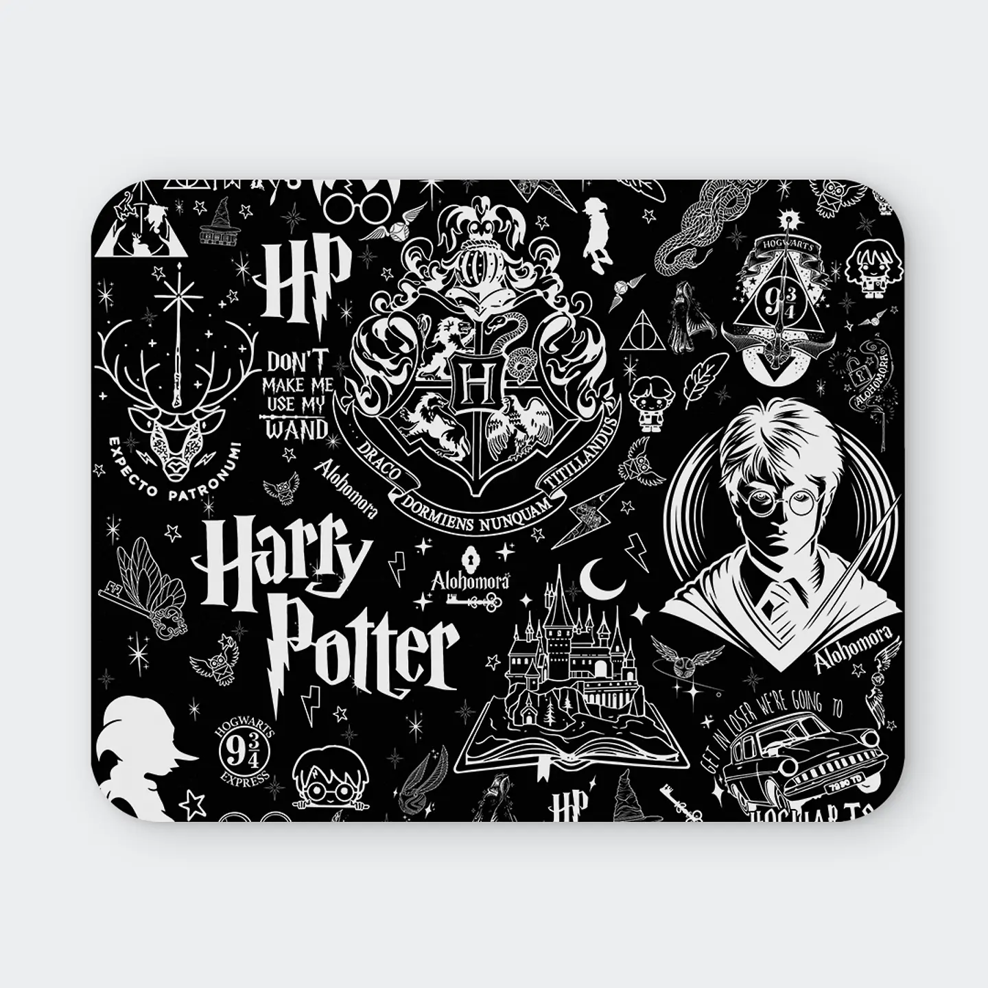 Mousepad 20x24 cm - Diseño Harry Potter Blanco y Negro 1