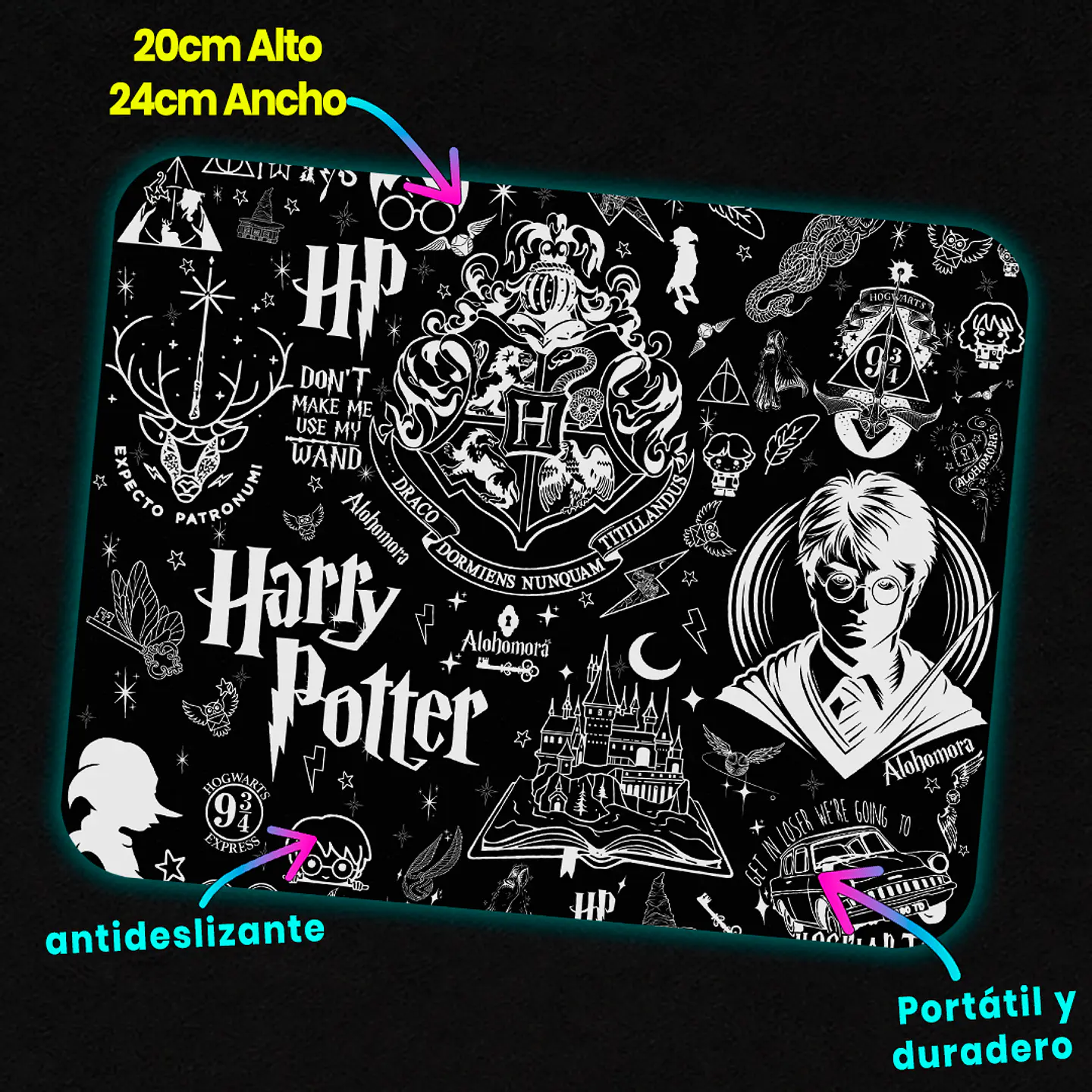 Mousepad 20x24 cm - Diseño Harry Potter Blanco y Negro 3