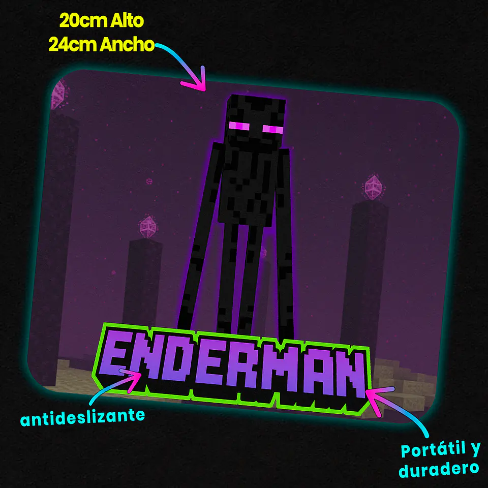 Mousepad 20x24 cm - Diseño Minecraft Enderman 3