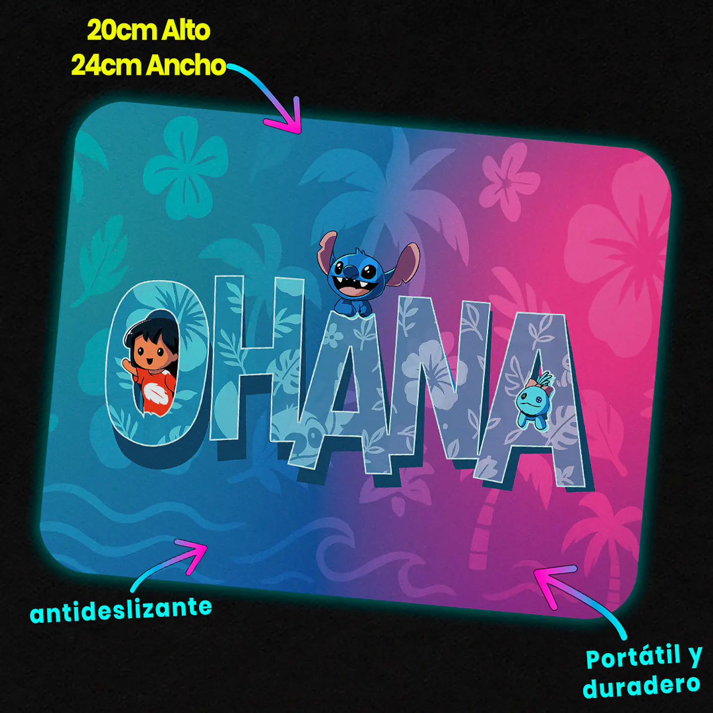 Mousepad 20x24 cm - Diseño Lilo y Stitch Ohana 3